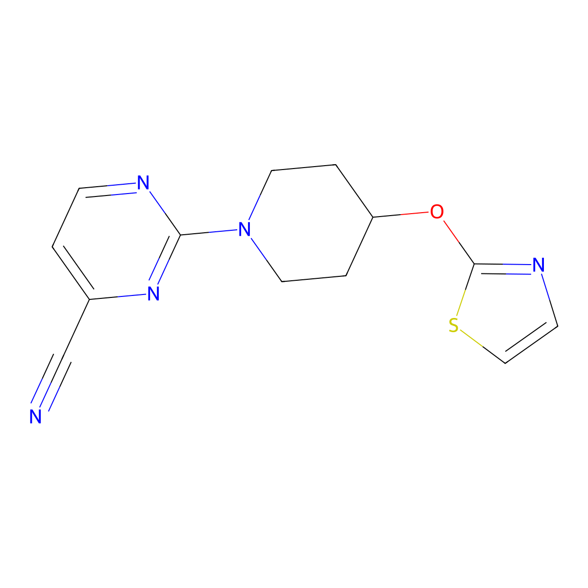 2-[4-(1,3-Thiazol-2-yloxy)piperidin-1-yl]pyrimidine-4-carbonitrile molecular structure, CAS 2742019-46-9
