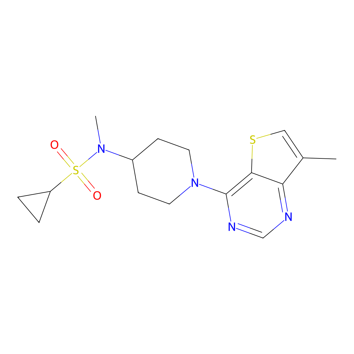 N-methyl-N-(1-{7-methylthieno[3,2-d]pyrimidin-4-yl}piperidin-4-yl)cyclopropanesulfonamide molecular structure, CAS 2742019-48-1