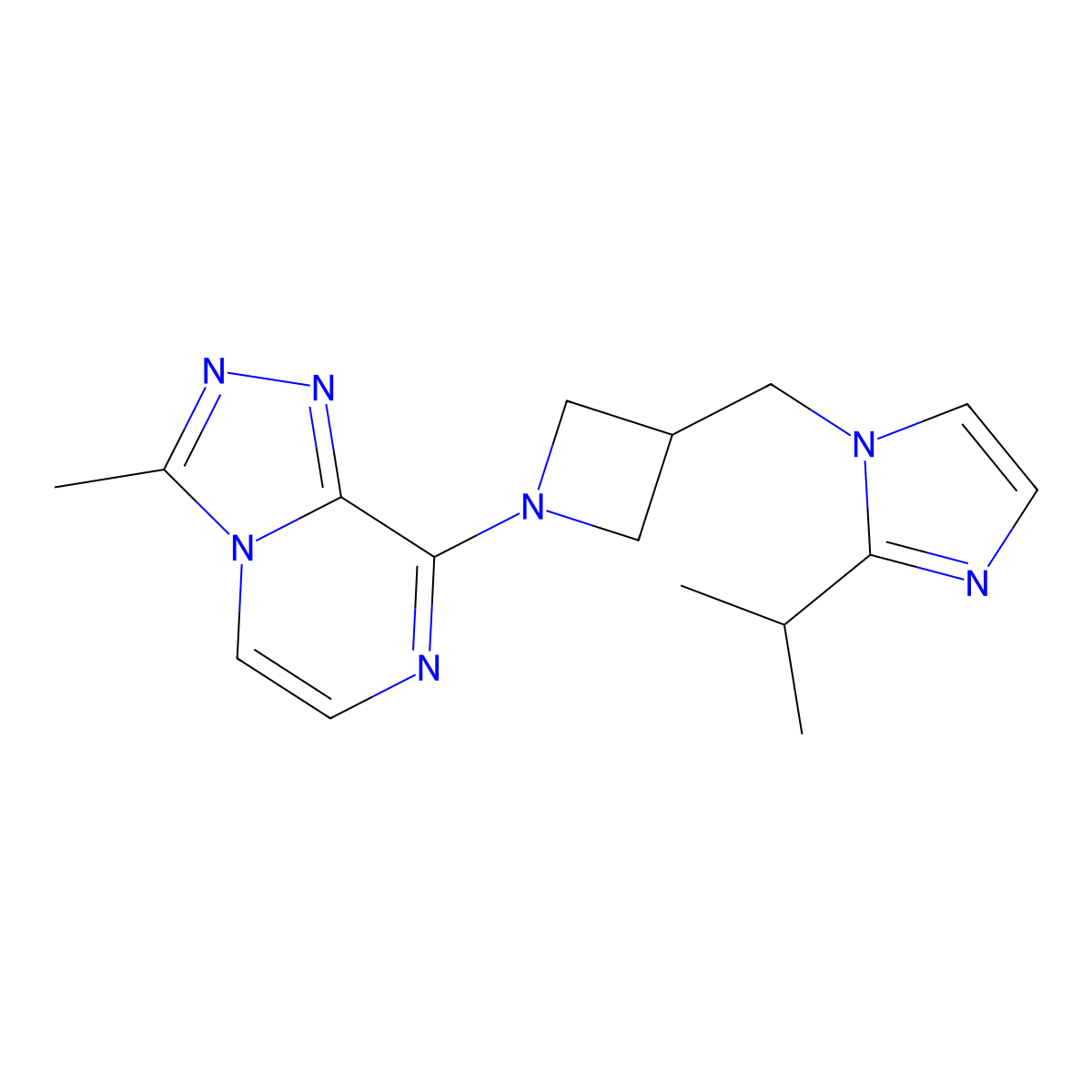 1-[(1-{3-methyl-[1,2,4]triazolo[4,3-a]pyrazin-8-yl}azetidin-3-yl)methyl]-2-(propan-2-yl)-1H-imidazole molecular structure, CAS 2742019-49-2