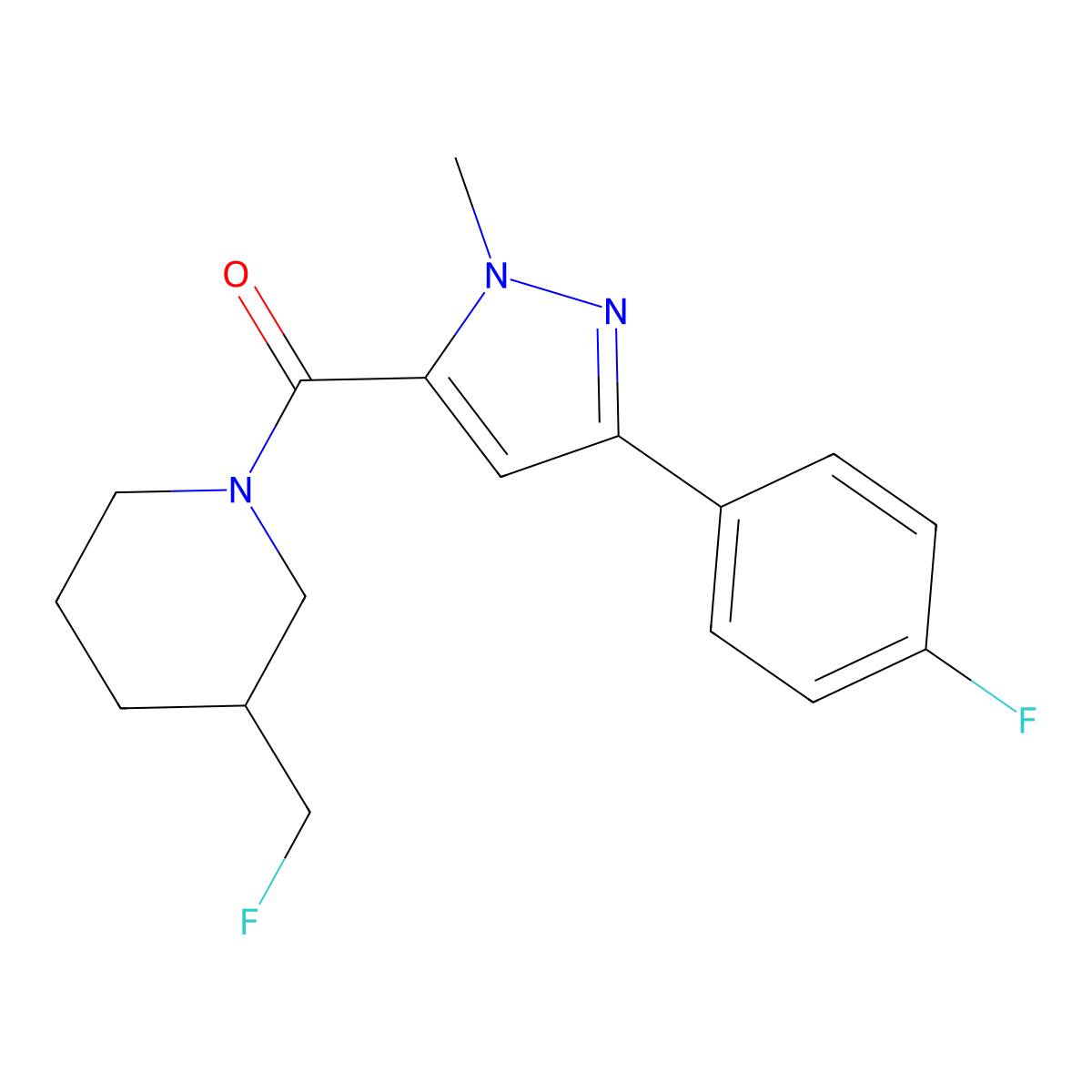 3-(fluoromethyl)-1-[3-(4-fluorophenyl)-1-methyl-1H-pyrazole-5-carbonyl]piperidine molecular structure, CAS 2742019-53-8