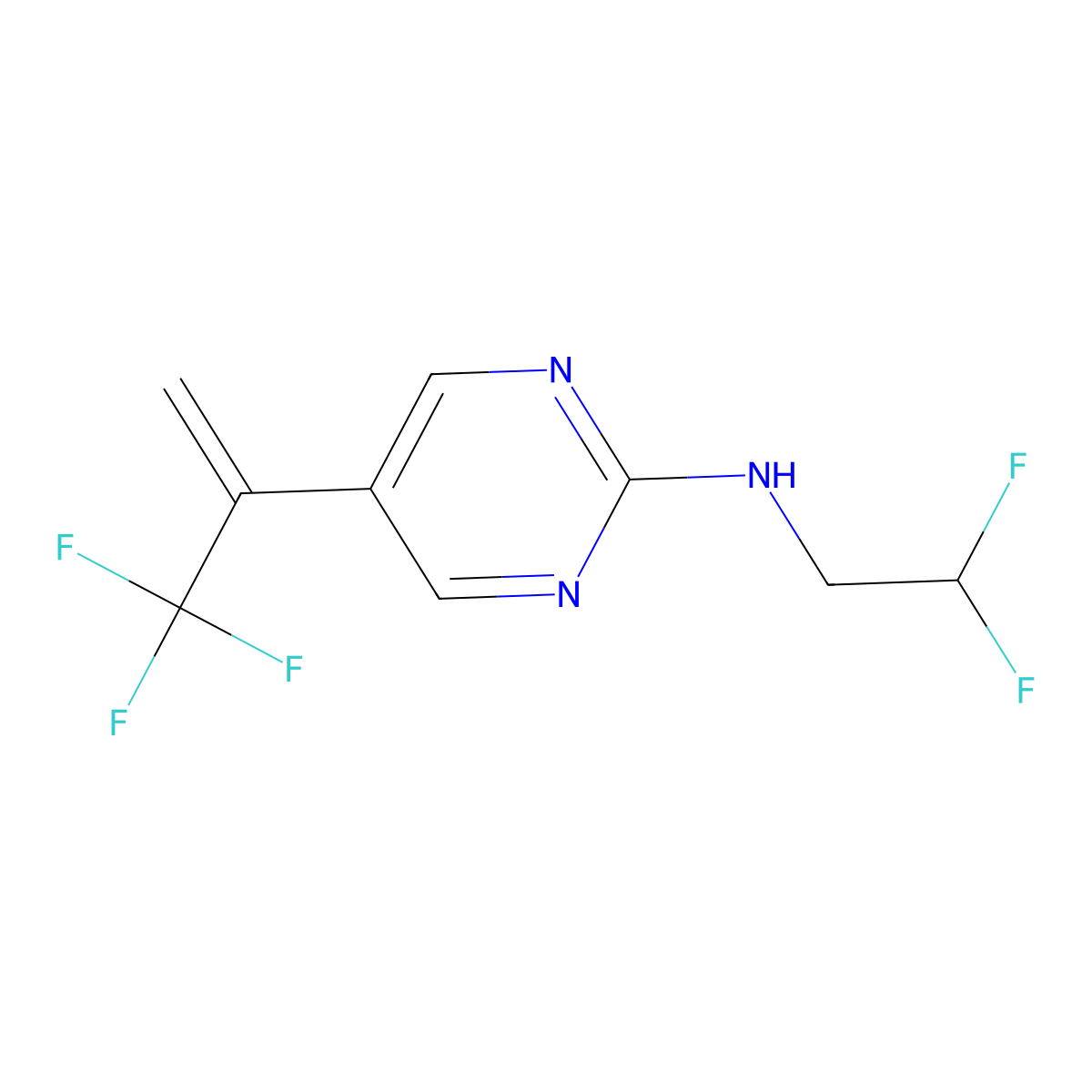 N-(2,2-difluoroethyl)-5-(3,3,3-trifluoroprop-1-en-2-yl)pyrimidin-2-amine molecular structure, CAS 2742019-56-1