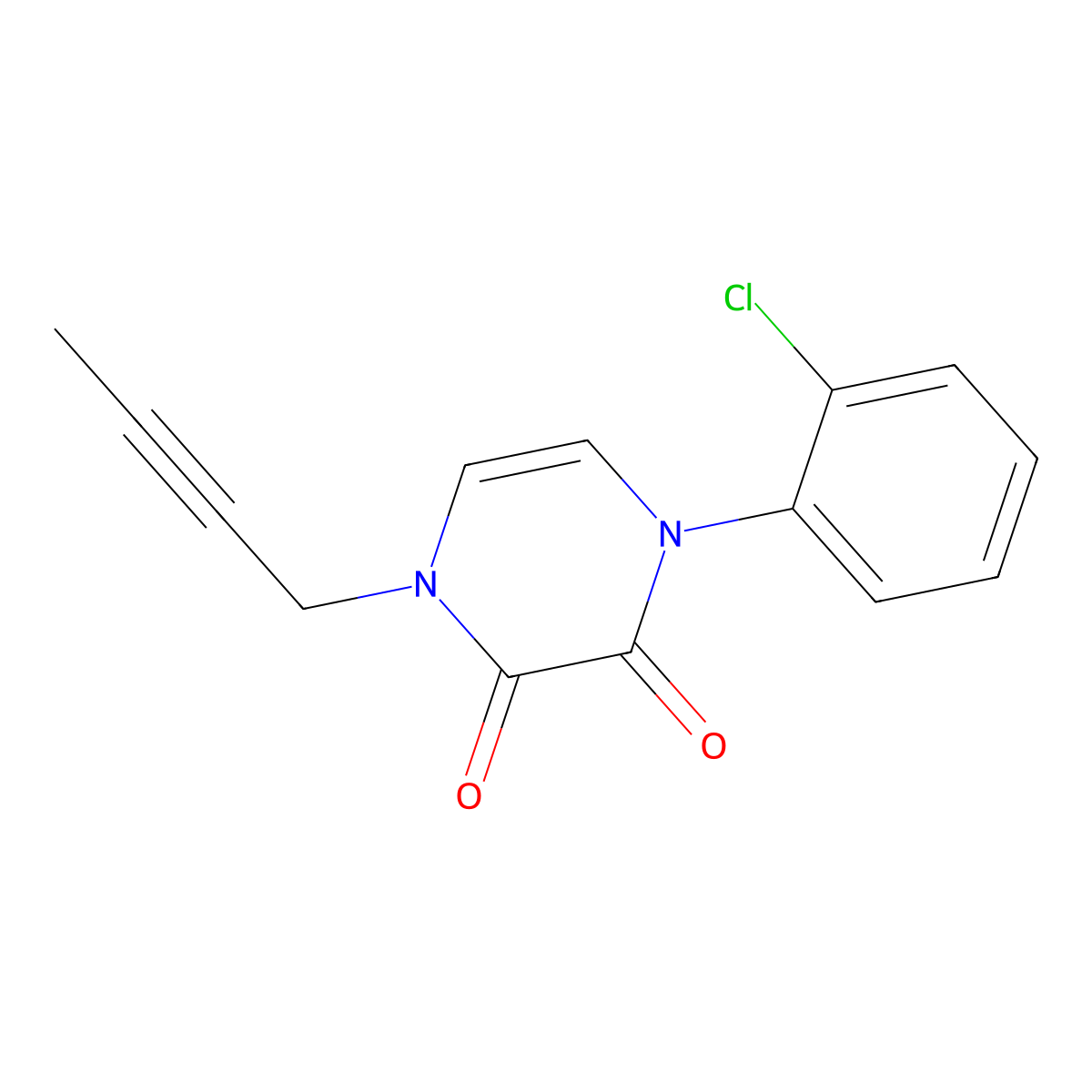 1-(But-2-yn-1-yl)-4-(2-chlorophenyl)-1,2,3,4-tetrahydropyrazine-2,3-dione molecular structure, CAS 2742019-57-2