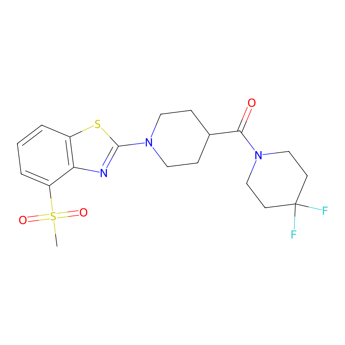 2-[4-(4,4-Difluoropiperidine-1-carbonyl)piperidin-1-yl]-4-methanesulfonyl-1,3-benzothiazole molecular structure, CAS 2742019-60-7