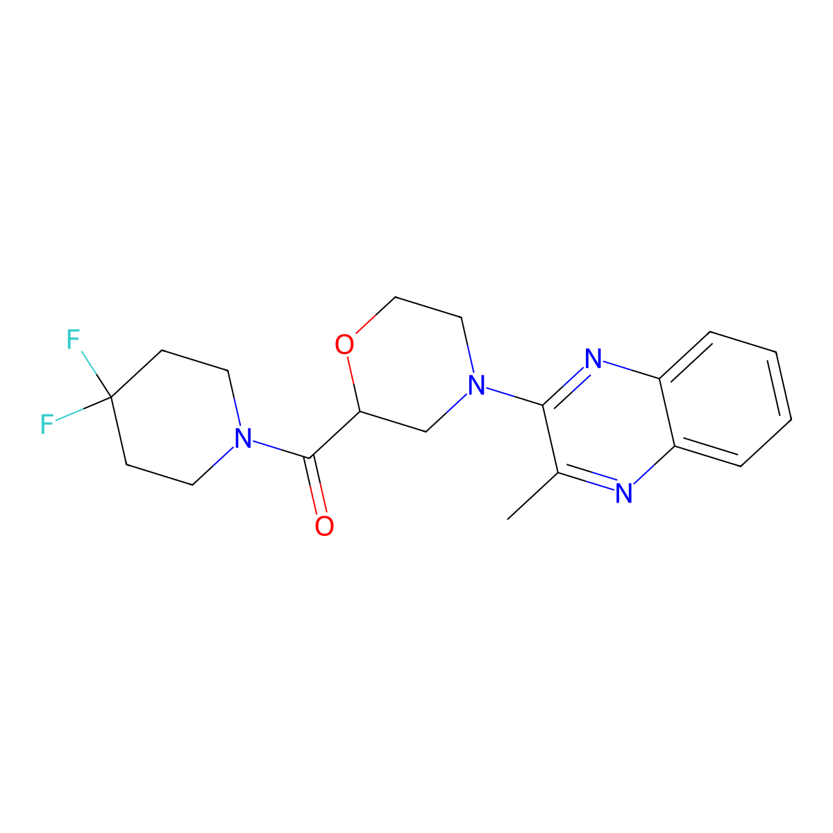 2-[2-(4,4-Difluoropiperidine-1-carbonyl)morpholin-4-yl]-3-methylquinoxaline molecular structure, CAS 2742019-61-8