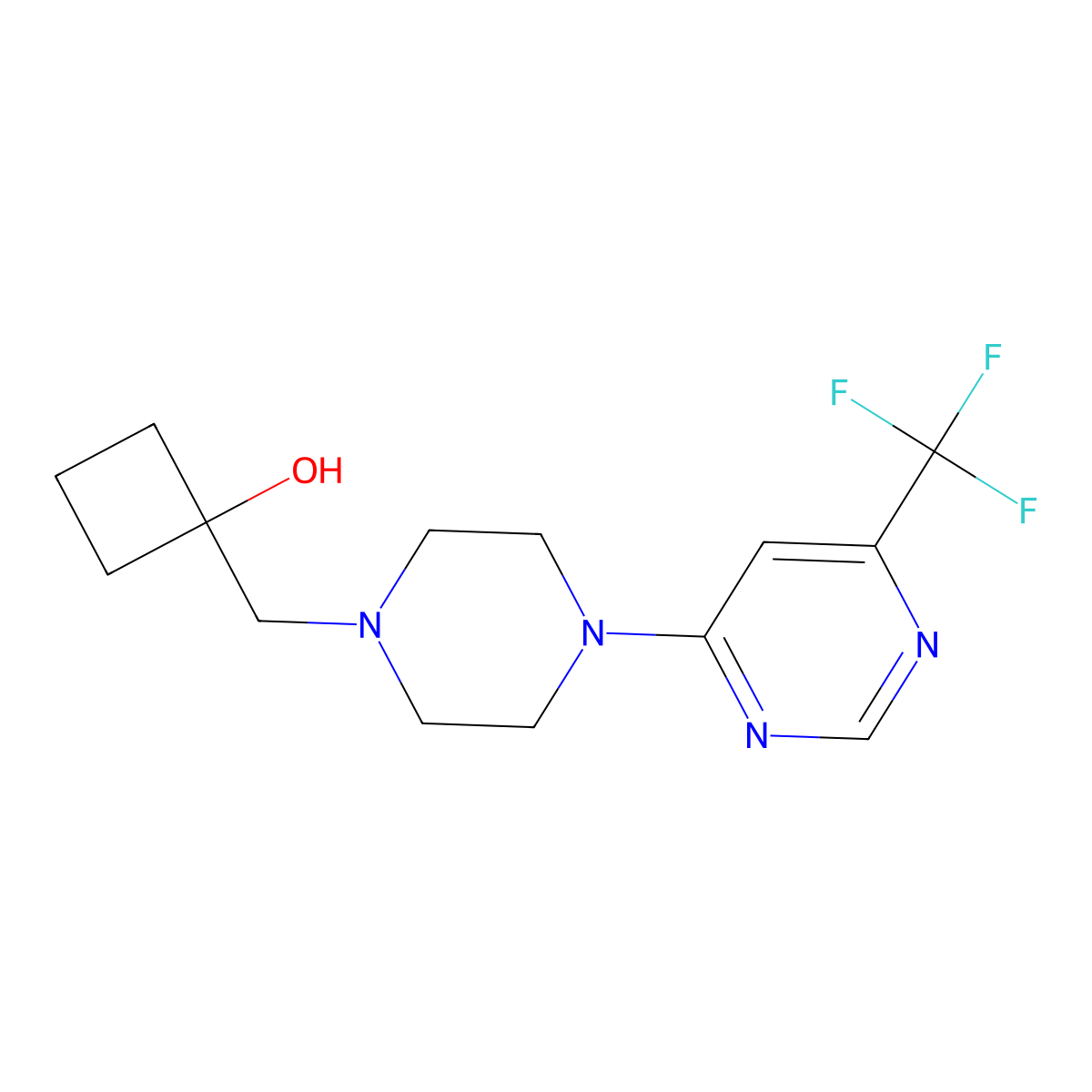 1-({4-[6-(Trifluoromethyl)pyrimidin-4-yl]piperazin-1-yl}methyl)cyclobutan-1-ol molecular structure, CAS 2742019-67-4