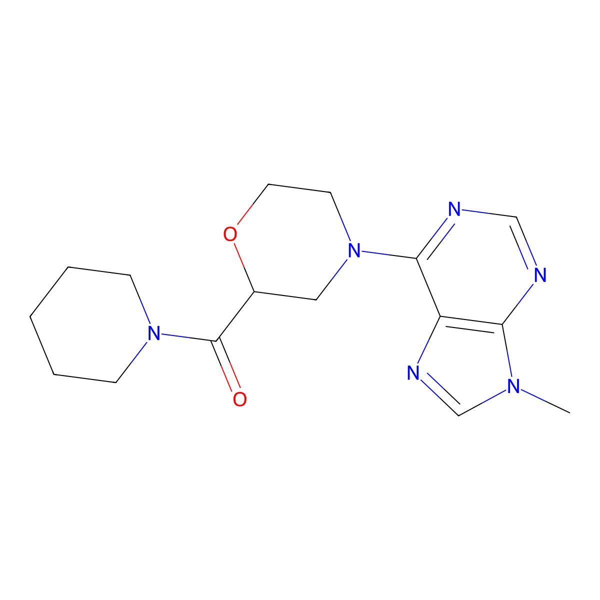 9-methyl-6-[2-(piperidine-1-carbonyl)morpholin-4-yl]-9H-purine molecular structure, CAS 2742019-69-6