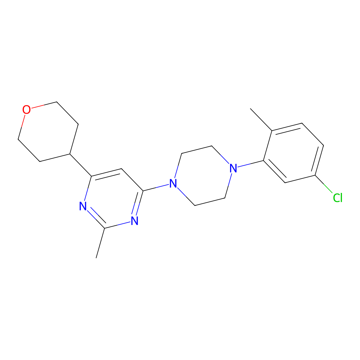 4-[4-(5-Chloro-2-methylphenyl)piperazin-1-yl]-2-methyl-6-(oxan-4-yl)pyrimidine molecular structure, CAS 2742019-72-1