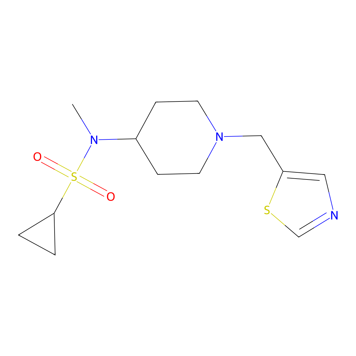N-methyl-N-{1-[(1,3-thiazol-5-yl)methyl]piperidin-4-yl}cyclopropanesulfonamide molecular structure, CAS 2742019-82-3