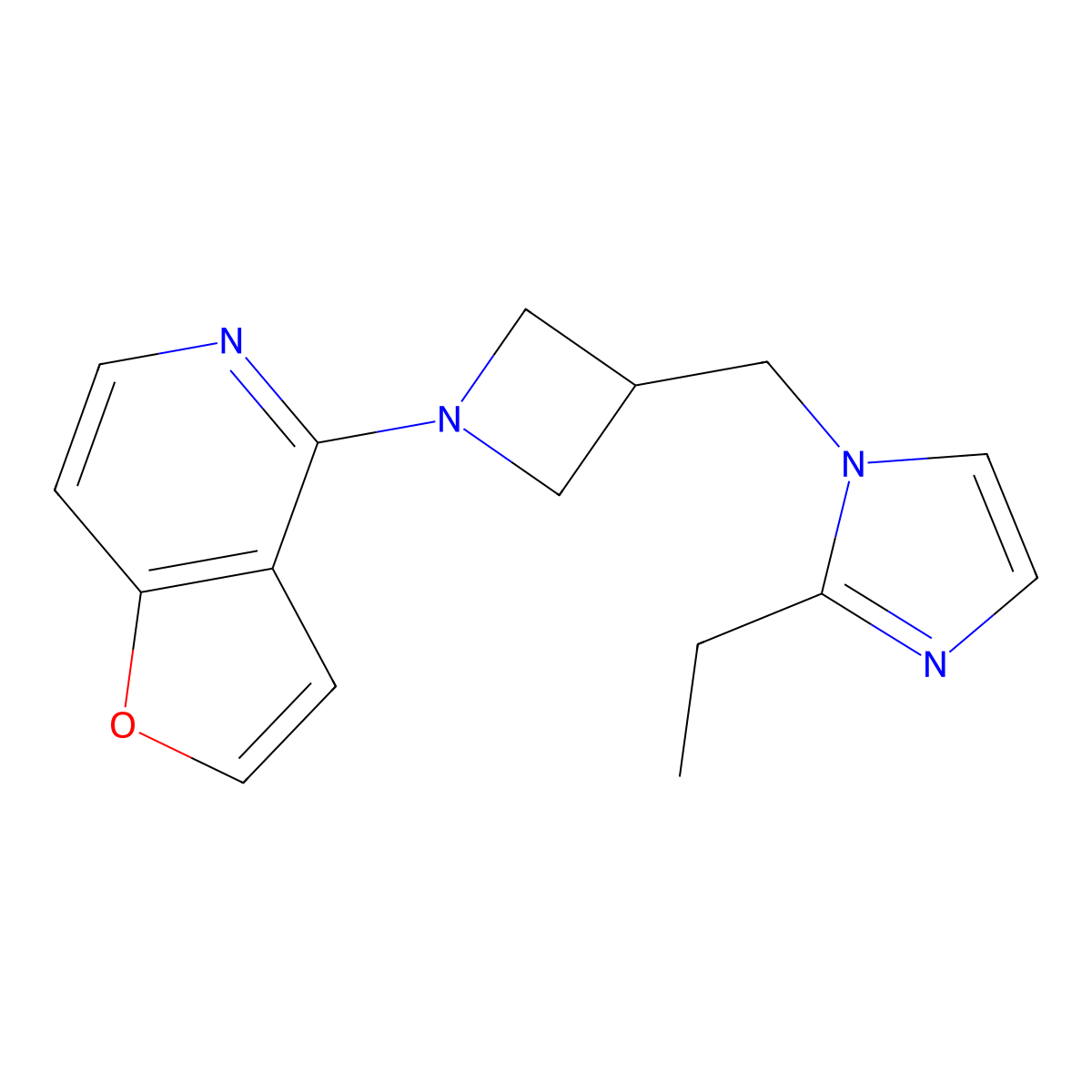 2-ethyl-1-[(1-{furo[3,2-c]pyridin-4-yl}azetidin-3-yl)methyl]-1H-imidazole molecular structure, CAS 2742019-84-5