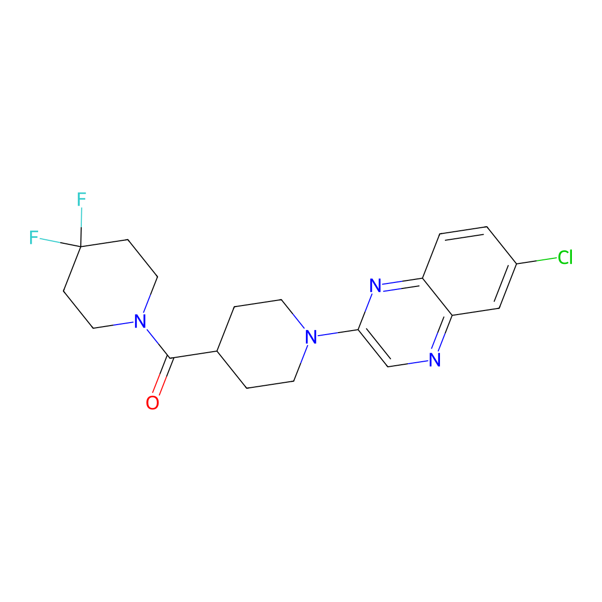 6-Chloro-2-[4-(4,4-difluoropiperidine-1-carbonyl)piperidin-1-yl]quinoxaline molecular structure, CAS 2742019-87-8