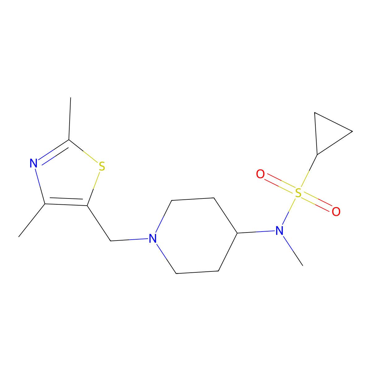 N-{1-[(2,4-dimethyl-1,3-thiazol-5-yl)methyl]piperidin-4-yl}-N-methylcyclopropanesulfonamide molecular structure, CAS 2742019-89-0