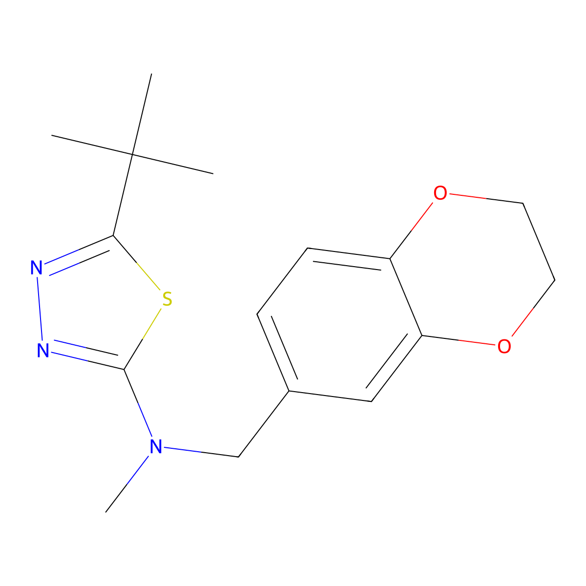 5-tert-butyl-N-[(2,3-dihydro-1,4-benzodioxin-6-yl)methyl]-N-methyl-1,3,4-thiadiazol-2-amine molecular structure, CAS 2742019-90-3