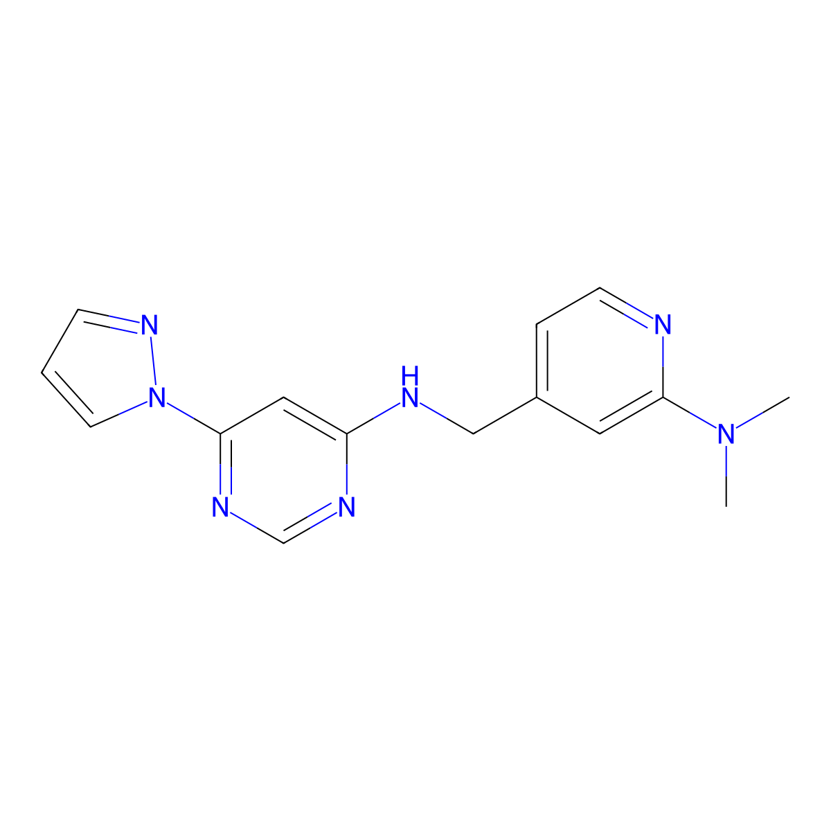 N-{[2-(dimethylamino)pyridin-4-yl]methyl}-6-(1H-pyrazol-1-yl)pyrimidin-4-amine molecular structure, CAS 2742019-91-4