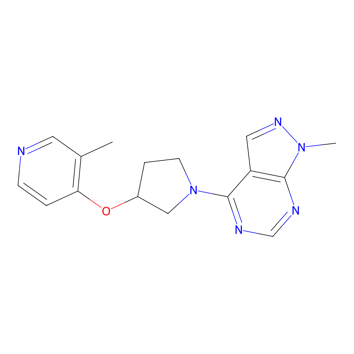 3-methyl-4-[(1-{1-methyl-1H-pyrazolo[3,4-d]pyrimidin-4-yl}pyrrolidin-3-yl)oxy]pyridine molecular structure, CAS 2742019-94-7