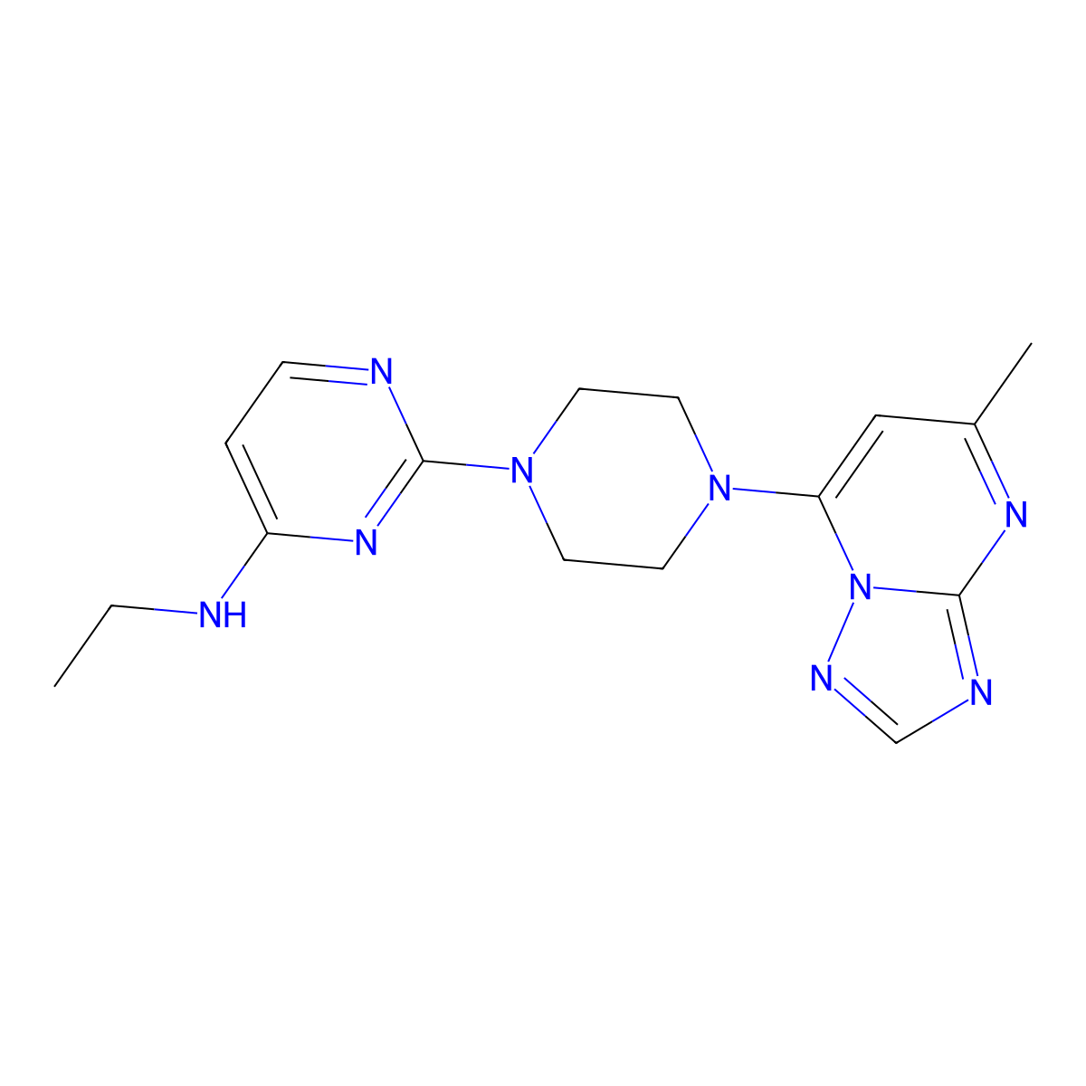 N-ethyl-2-(4-{5-methyl-[1,2,4]triazolo[1,5-a]pyrimidin-7-yl}piperazin-1-yl)pyrimidin-4-amine molecular structure, CAS 2742019-96-9