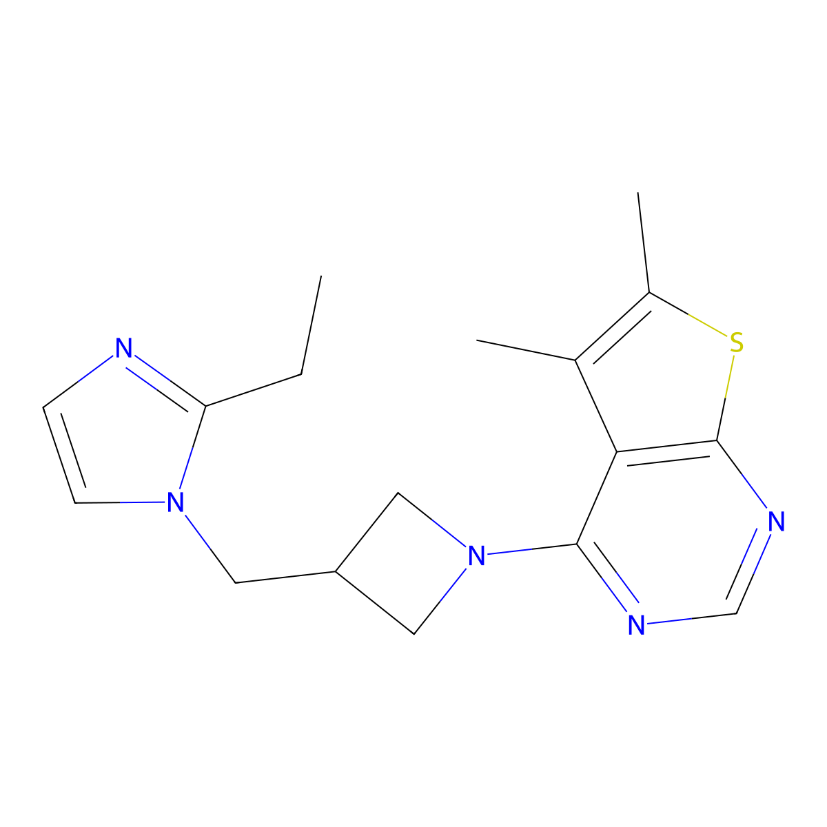 1-[(1-{5,6-dimethylthieno[2,3-d]pyrimidin-4-yl}azetidin-3-yl)methyl]-2-ethyl-1H-imidazole molecular structure, CAS 2742020-05-7
