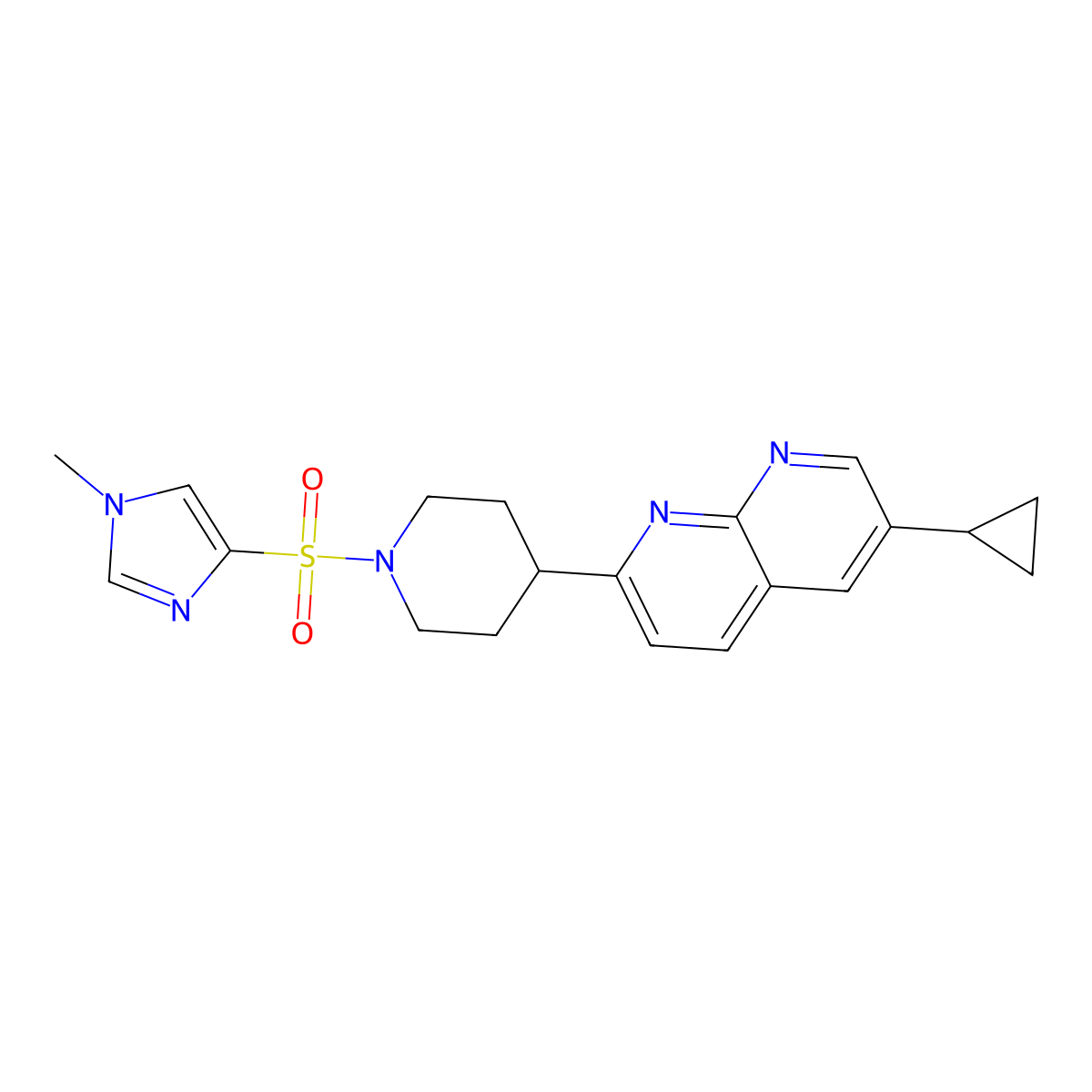 6-cyclopropyl-2-{1-[(1-methyl-1H-imidazol-4-yl)sulfonyl]piperidin-4-yl}-1,8-naphthyridine molecular structure, CAS 2742020-10-4