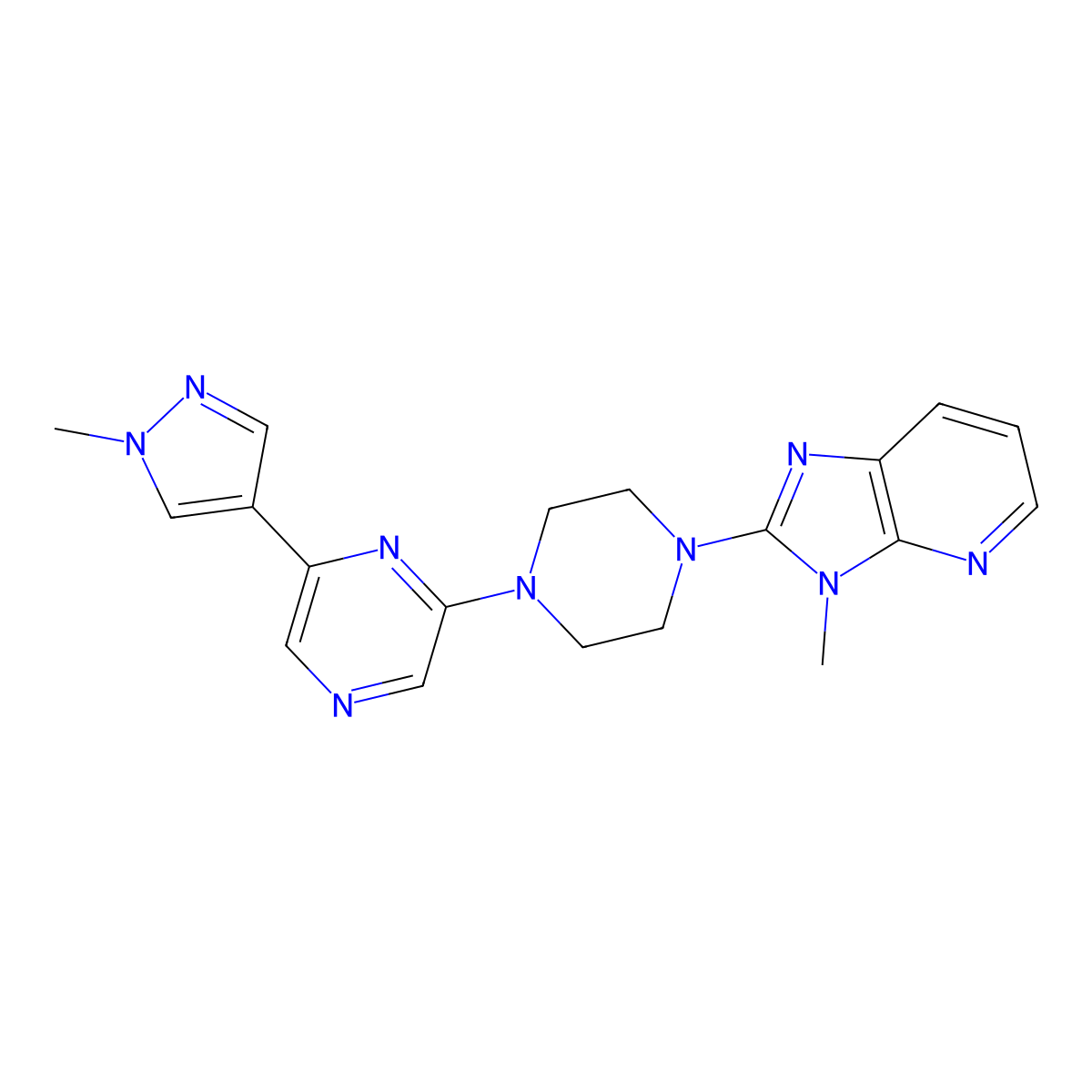 2-(1-methyl-1H-pyrazol-4-yl)-6-(4-{3-methyl-3H-imidazo[4,5-b]pyridin-2-yl}piperazin-1-yl)pyrazine molecular structure, CAS 2742020-11-5