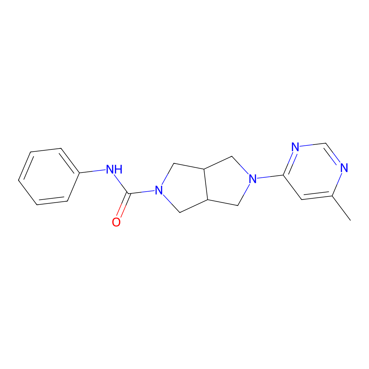 5-(6-methylpyrimidin-4-yl)-N-phenyl-octahydropyrrolo[3,4-c]pyrrole-2-carboxamide molecular structure, CAS 2742020-13-7