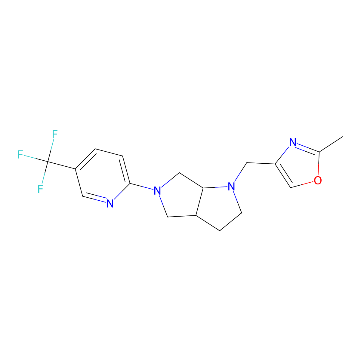 2-{1-[(2-Methyl-1,3-oxazol-4-yl)methyl]-octahydropyrrolo[2,3-c]pyrrol-5-yl}-5-(trifluoromethyl)pyridine molecular structure, CAS 2742020-14-8