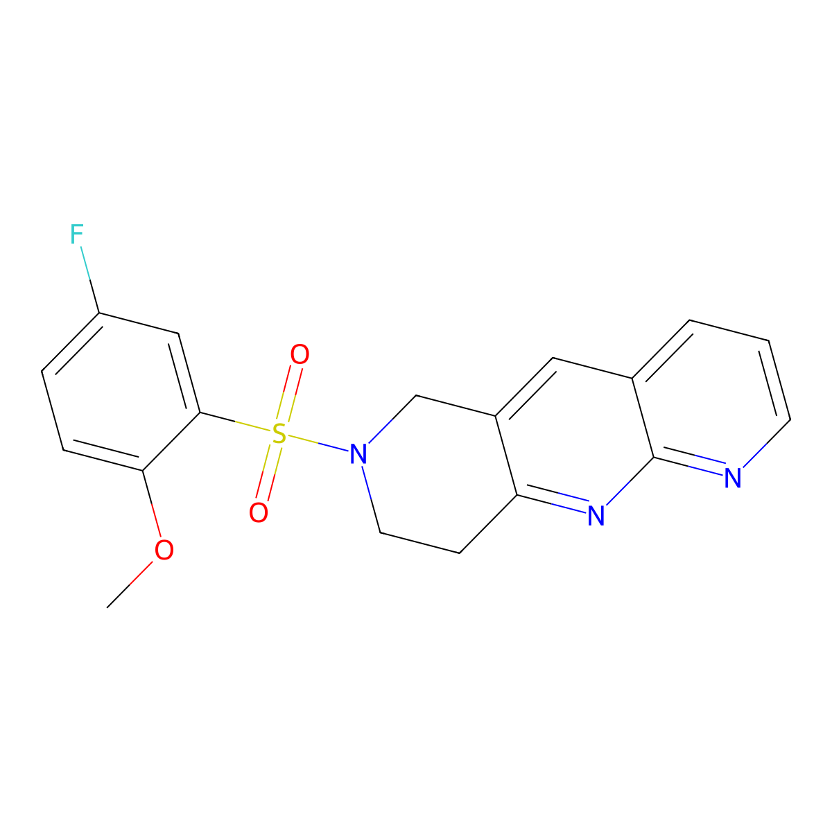 7-(5-fluoro-2-methoxybenzenesulfonyl)-6H,7H,8H,9H-pyrido[2,3-b]1,6-naphthyridine molecular structure, CAS 2742020-16-0