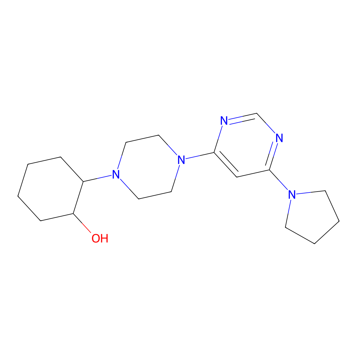 2-{4-[6-(Pyrrolidin-1-yl)pyrimidin-4-yl]piperazin-1-yl}cyclohexan-1-ol molecular structure, CAS 2742020-19-3