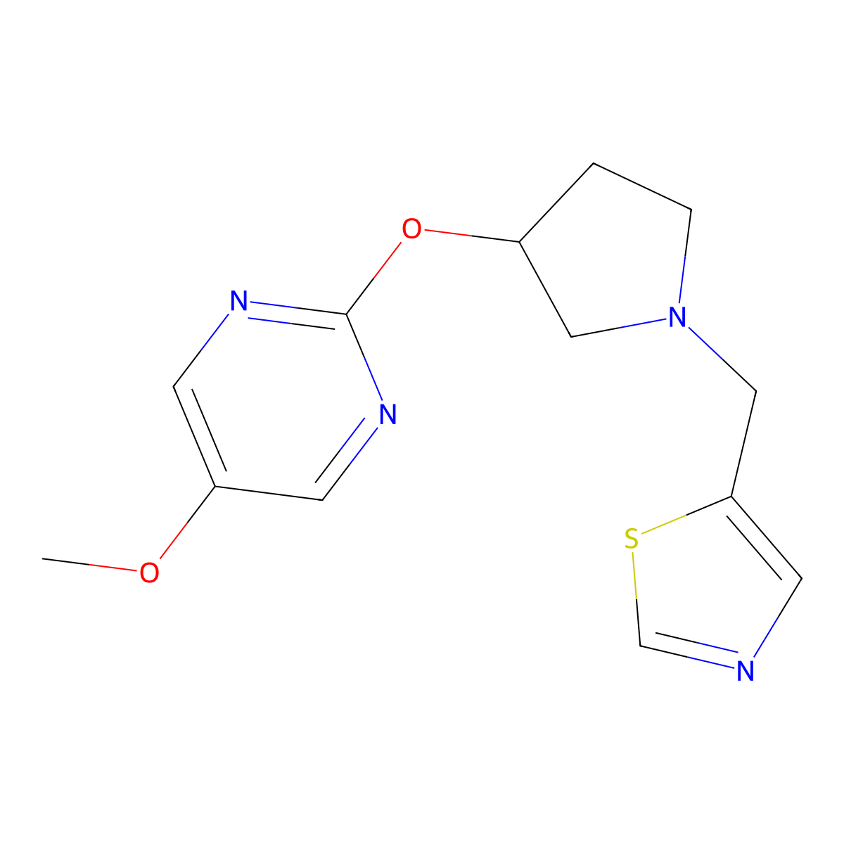 5-Methoxy-2-({1-[(1,3-thiazol-5-yl)methyl]pyrrolidin-3-yl}oxy)pyrimidine molecular structure, CAS 2742020-20-6