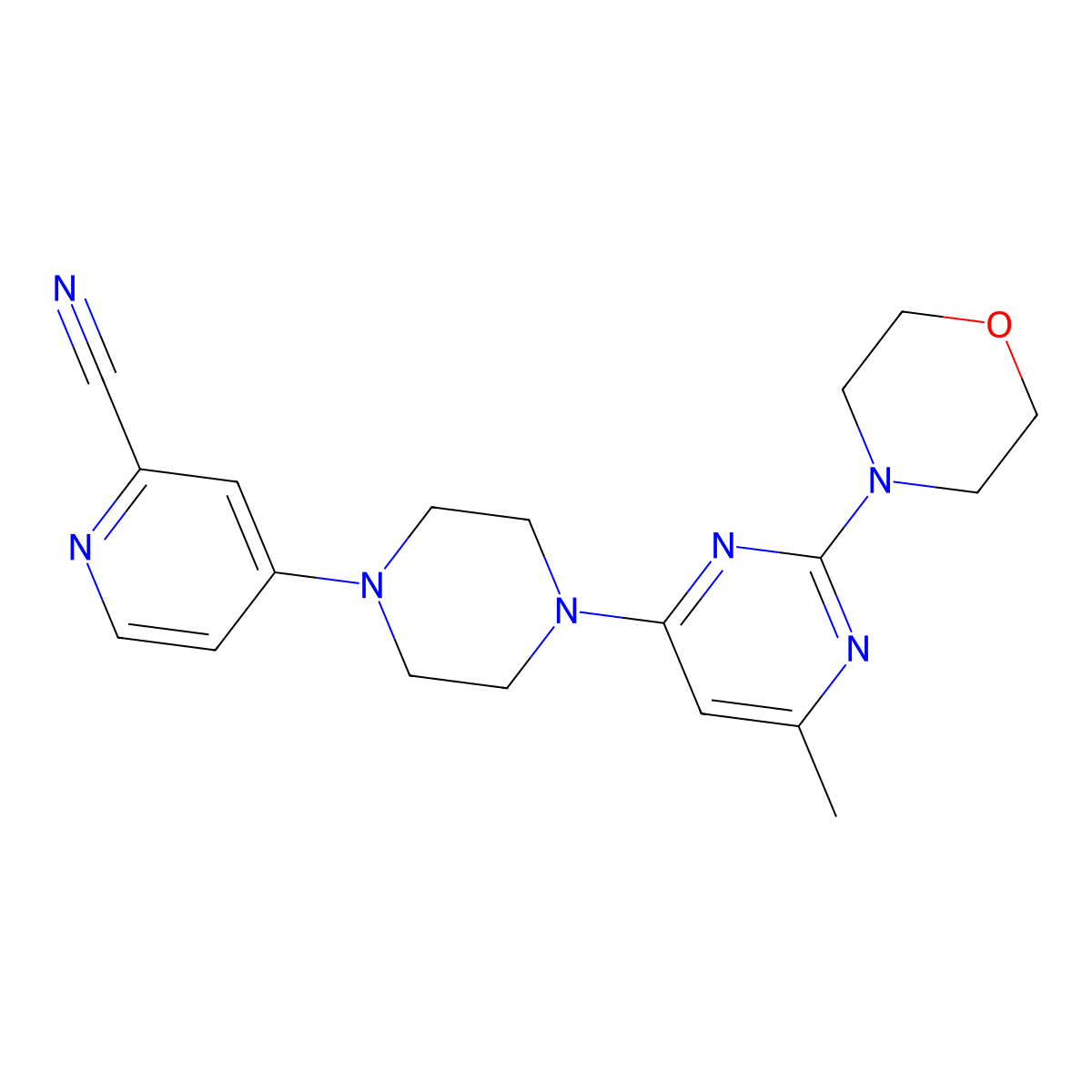 4-{4-[6-Methyl-2-(morpholin-4-yl)pyrimidin-4-yl]piperazin-1-yl}pyridine-2-carbonitrile molecular structure, CAS 2742020-22-8