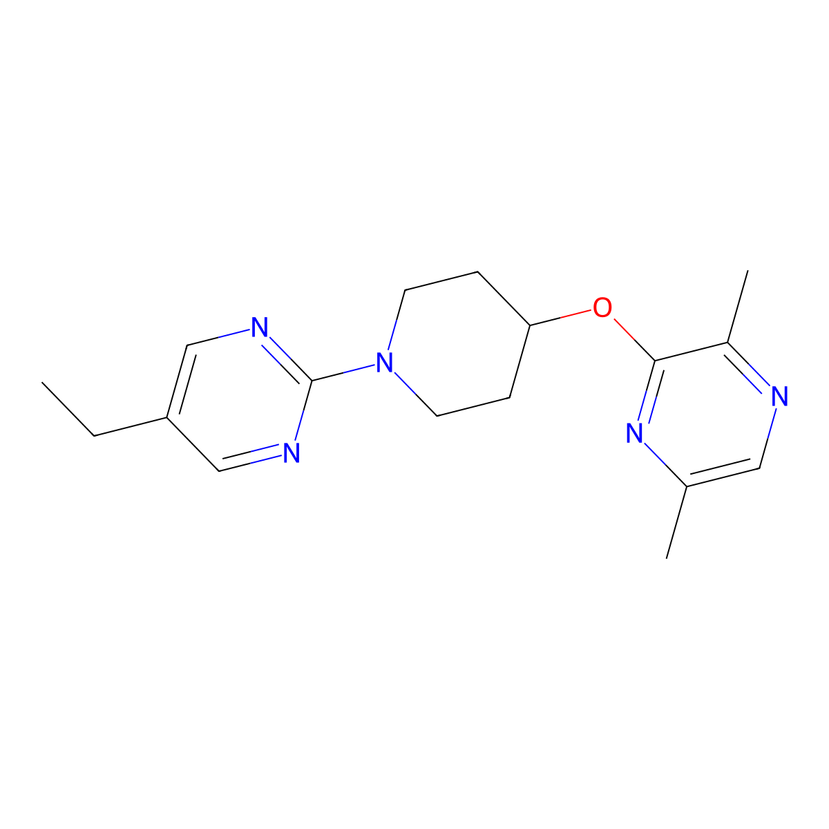 3-{[1-(5-Ethylpyrimidin-2-yl)piperidin-4-yl]oxy}-2,5-dimethylpyrazine molecular structure, CAS 2742020-26-2