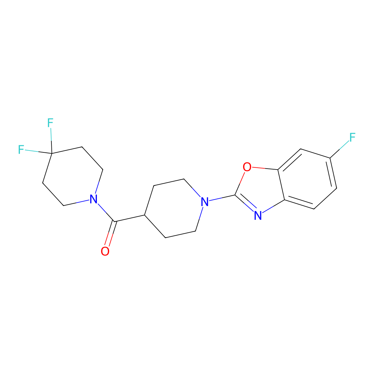 2-[4-(4,4-Difluoropiperidine-1-carbonyl)piperidin-1-yl]-6-fluoro-1,3-benzoxazole molecular structure, CAS 2742020-28-4