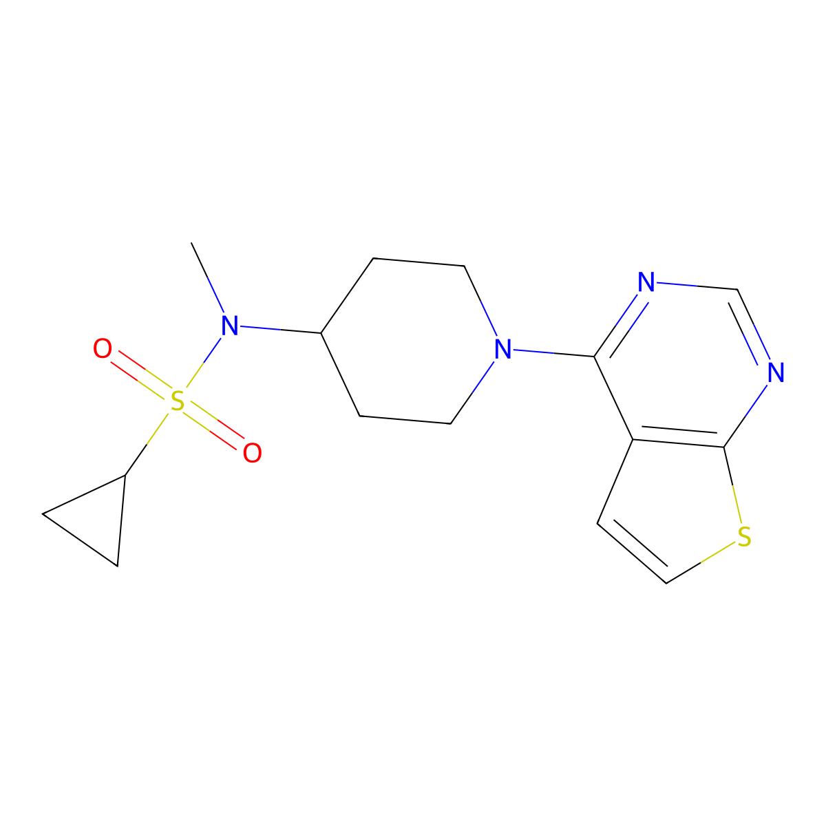 N-methyl-N-(1-{thieno[2,3-d]pyrimidin-4-yl}piperidin-4-yl)cyclopropanesulfonamide molecular structure, CAS 2742020-30-8
