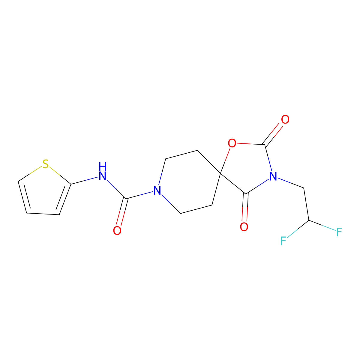 3-(2,2-difluoroethyl)-2,4-dioxo-N-(thiophen-2-yl)-1-oxa-3,8-diazaspiro[4.5]decane-8-carboxamide molecular structure, CAS 2742020-32-0