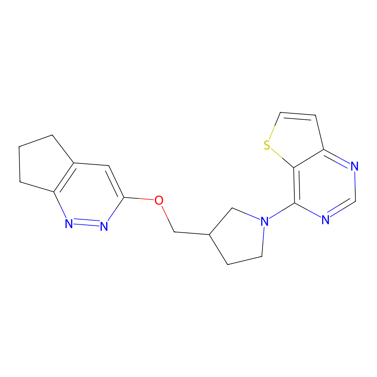 3-({5H,6H,7H-cyclopenta[c]pyridazin-3-yloxy}methyl)-1-{thieno[3,2-d]pyrimidin-4-yl}pyrrolidine molecular structure, CAS 2742020-36-4