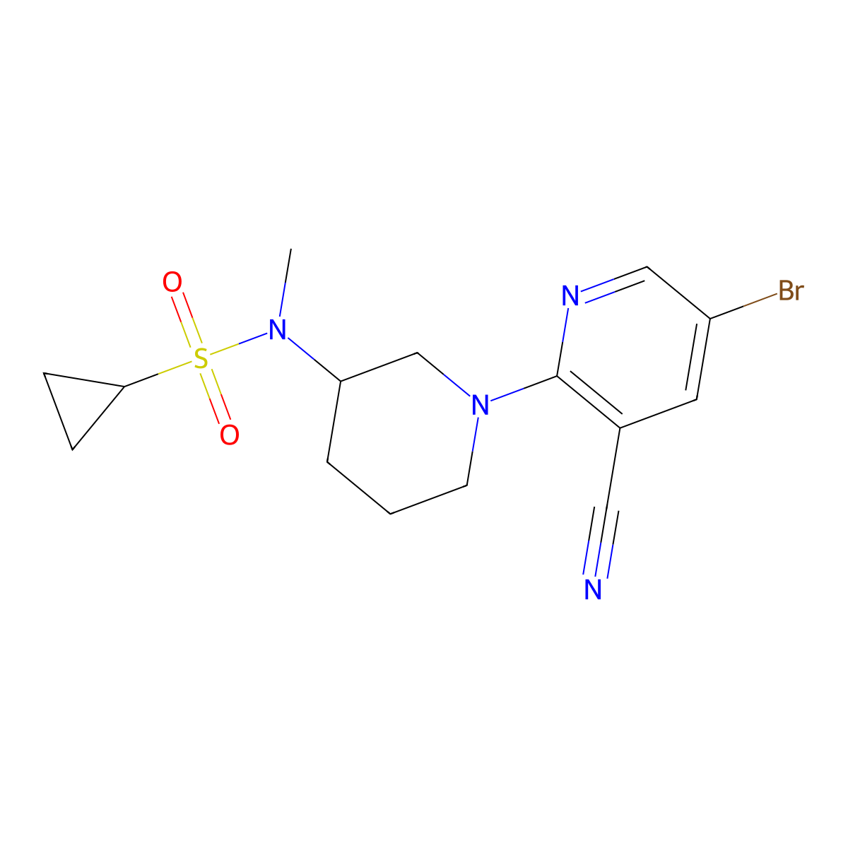 N-[1-(5-bromo-3-cyanopyridin-2-yl)piperidin-3-yl]-N-methylcyclopropanesulfonamide molecular structure, CAS 2742020-39-7
