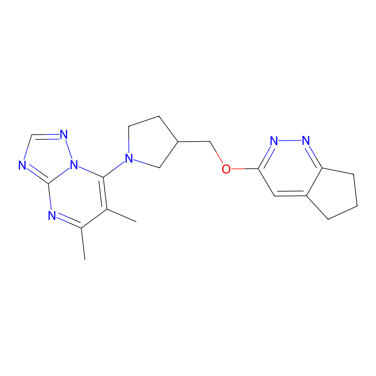3-({5H,6H,7H-cyclopenta[c]pyridazin-3-yloxy}methyl)-1-{5,6-dimethyl-[1,2,4]triazolo[1,5-a]pyrimidin-7-yl}pyrrolidine molecular structure, CAS 2742020-41-1