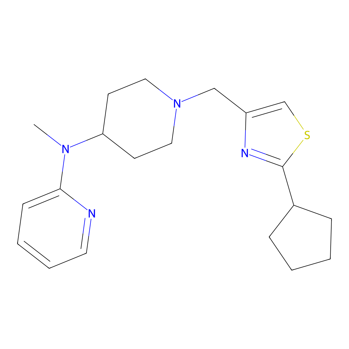 N-{1-[(2-cyclopentyl-1,3-thiazol-4-yl)methyl]piperidin-4-yl}-N-methylpyridin-2-amine molecular structure, CAS 2742020-43-3