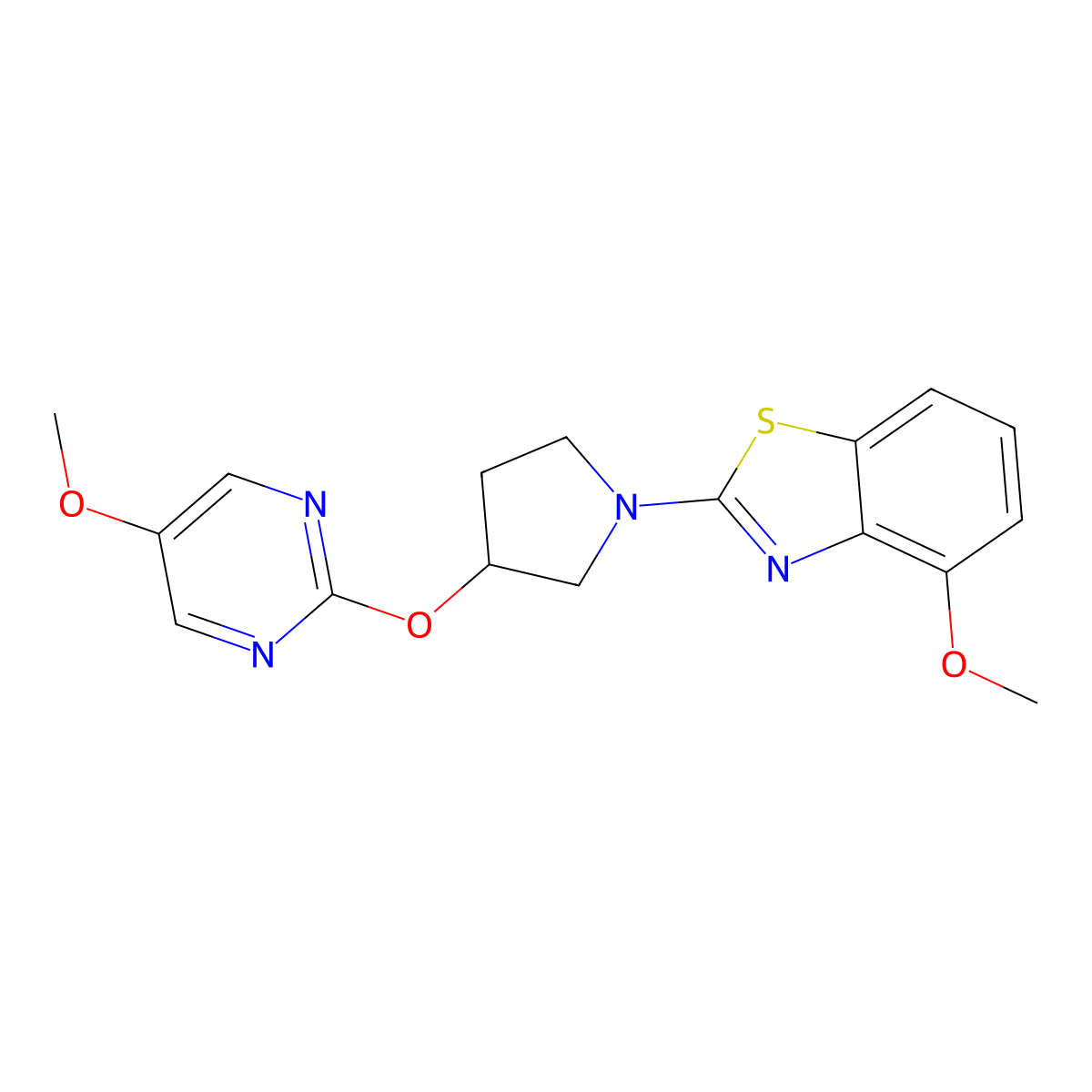 4-Methoxy-2-{3-[(5-methoxypyrimidin-2-yl)oxy]pyrrolidin-1-yl}-1,3-benzothiazole molecular structure, CAS 2742020-44-4