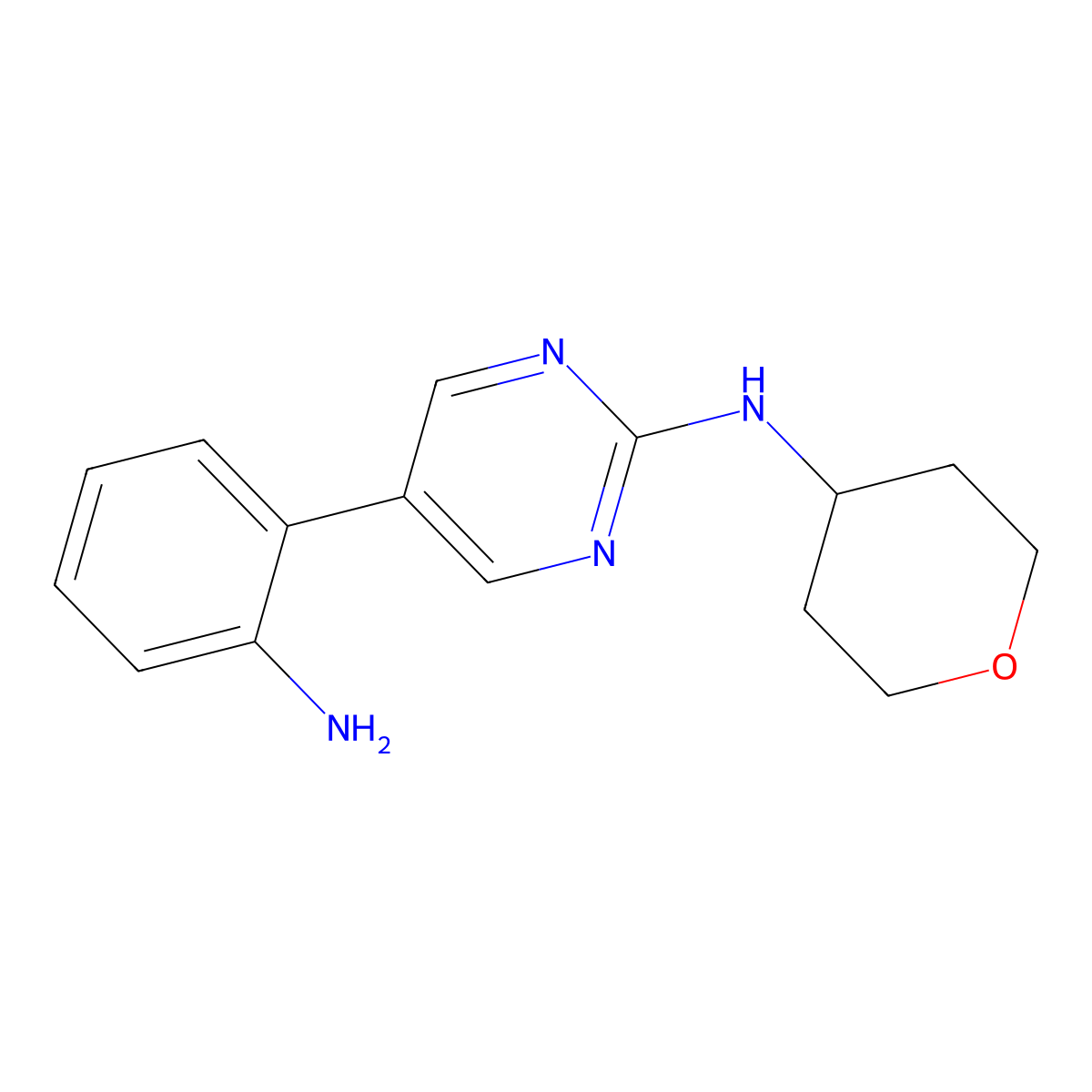 5-(2-aminophenyl)-N-(oxan-4-yl)pyrimidin-2-amine molecular structure, CAS 2742020-47-7