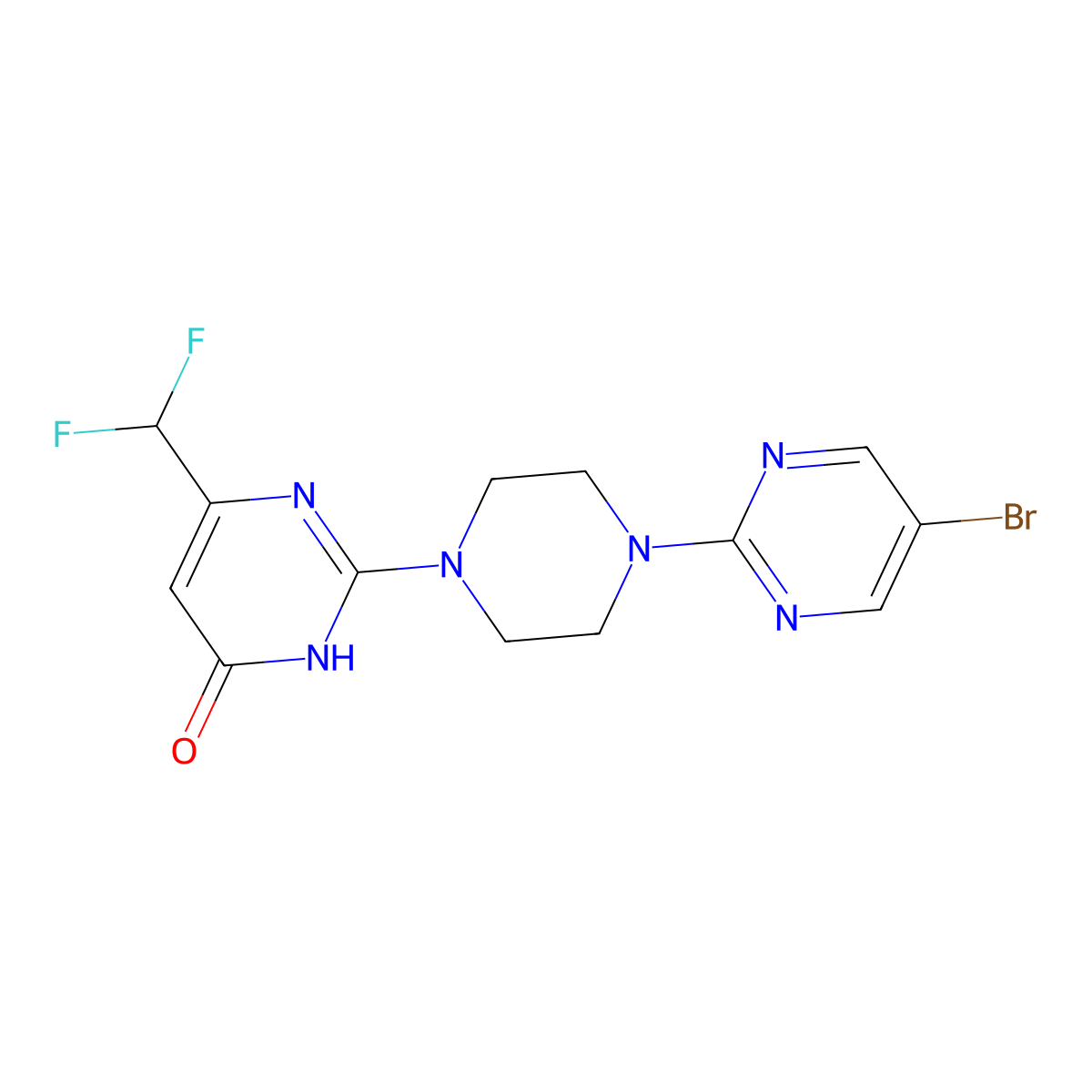2-[4-(5-Bromopyrimidin-2-yl)piperazin-1-yl]-6-(difluoromethyl)-3,4-dihydropyrimidin-4-one molecular structure, CAS 2742020-52-4