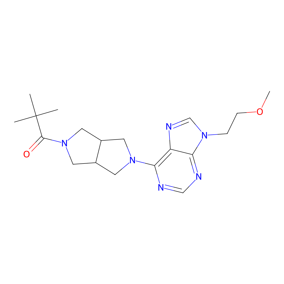 1-{5-[9-(2-methoxyethyl)-9H-purin-6-yl]-octahydropyrrolo[3,4-c]pyrrol-2-yl}-2,2-dimethylpropan-1-one molecular structure, CAS 2742020-58-0