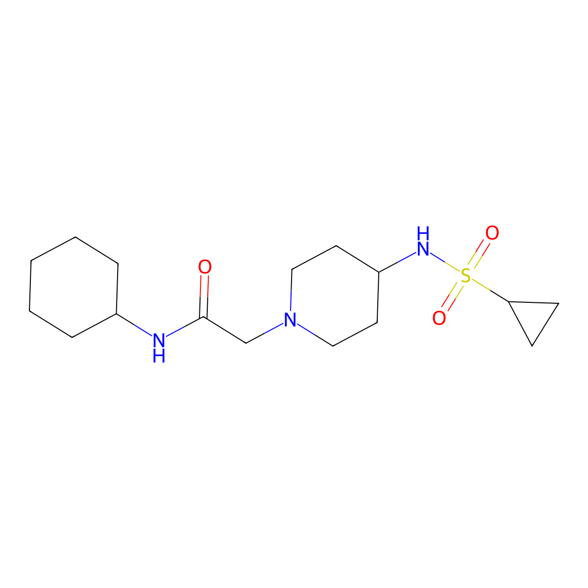 N-cyclohexyl-2-[4-(cyclopropylsulfonylamino)piperidin-1-yl]acetamide molecular structure, CAS 2742020-61-5
