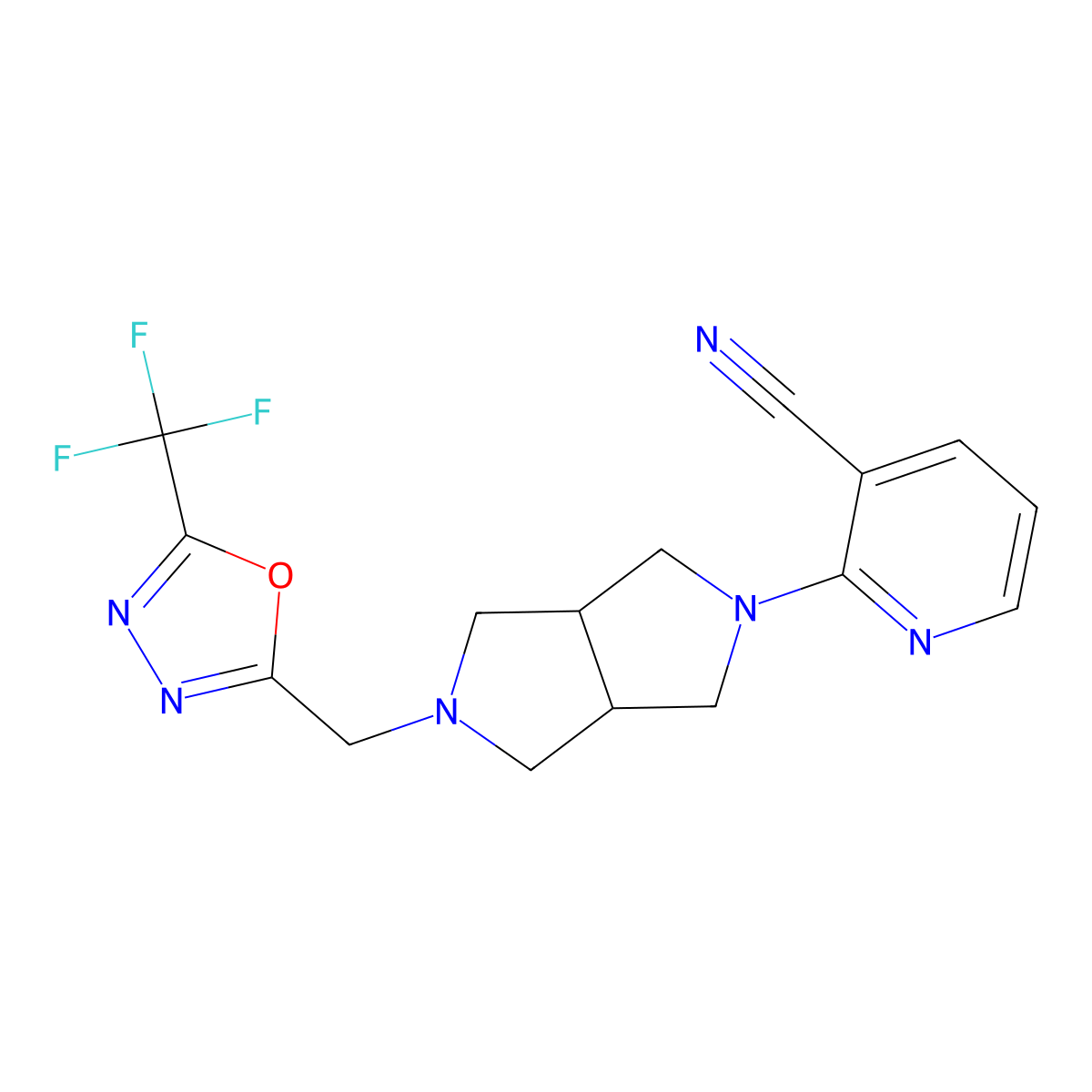 2-(5-{[5-(Trifluoromethyl)-1,3,4-oxadiazol-2-yl]methyl}-octahydropyrrolo[3,4-c]pyrrol-2-yl)pyridine-3-carbonitrile molecular structure, CAS 2742020-62-6