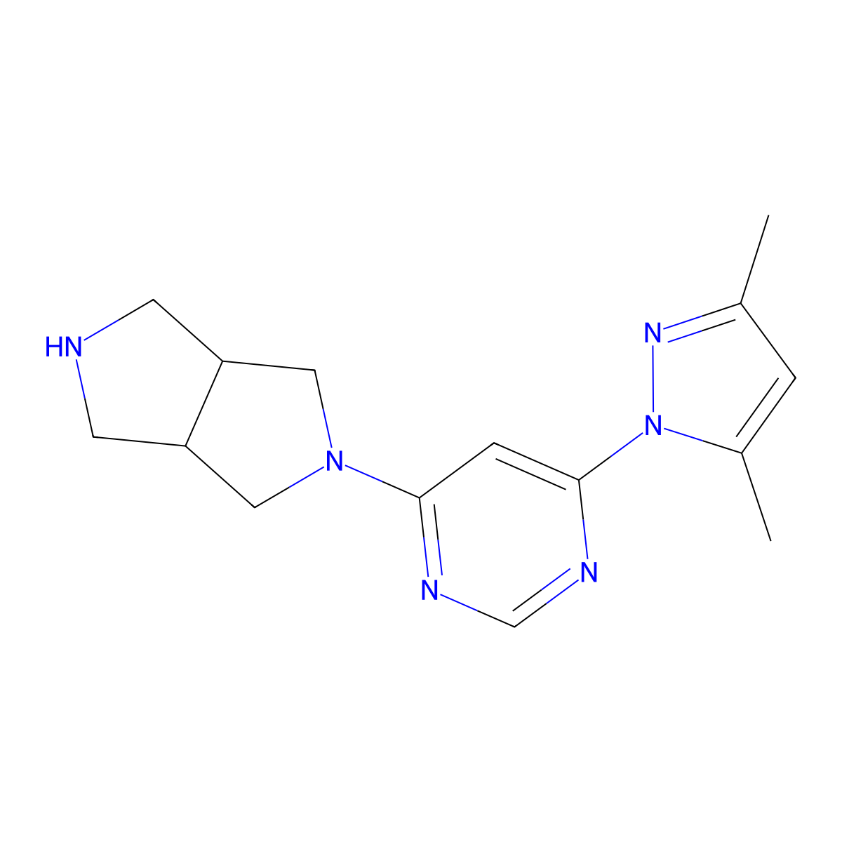 4-(3,5-dimethyl-1H-pyrazol-1-yl)-6-{octahydropyrrolo[3,4-c]pyrrol-2-yl}pyrimidine molecular structure, CAS 2742020-64-8