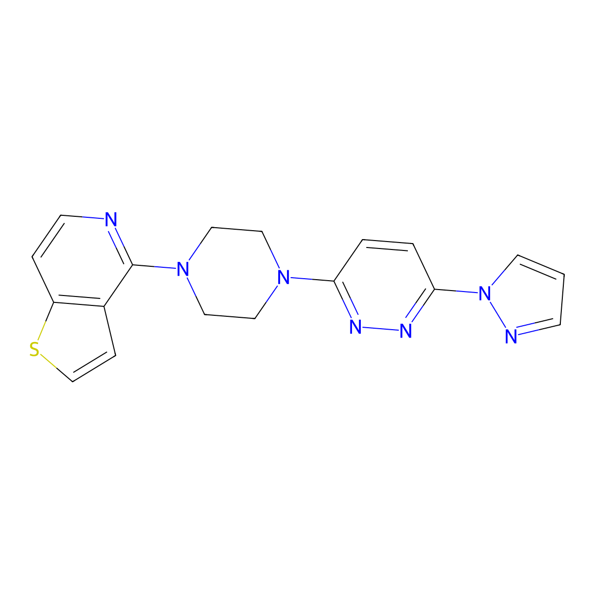 3-(1H-pyrazol-1-yl)-6-(4-{thieno[3,2-c]pyridin-4-yl}piperazin-1-yl)pyridazine molecular structure, CAS 2742020-65-9