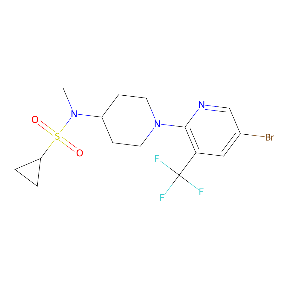 N-{1-[5-bromo-3-(trifluoromethyl)pyridin-2-yl]piperidin-4-yl}-N-methylcyclopropanesulfonamide molecular structure, CAS 2742020-68-2