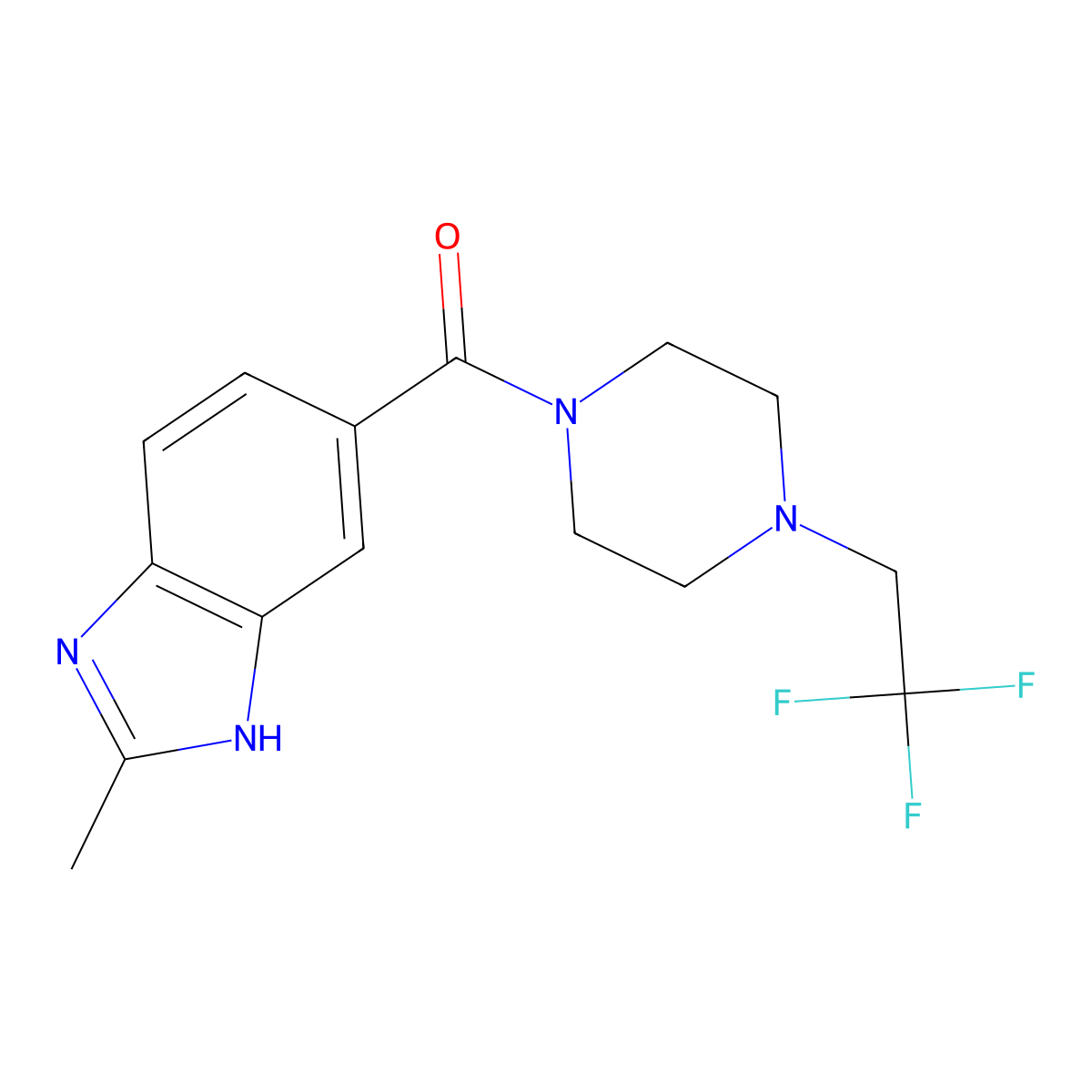 2-methyl-5-[4-(2,2,2-trifluoroethyl)piperazine-1-carbonyl]-1H-1,3-benzodiazole molecular structure, CAS 2742020-72-8