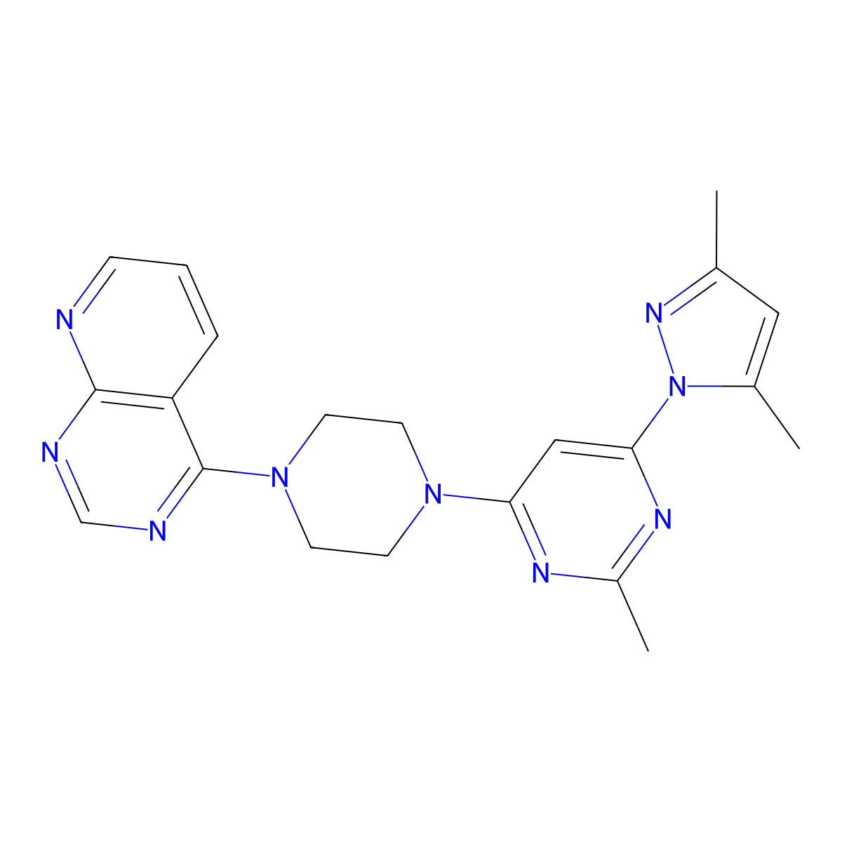 4-(3,5-dimethyl-1H-pyrazol-1-yl)-2-methyl-6-(4-{pyrido[2,3-d]pyrimidin-4-yl}piperazin-1-yl)pyrimidine molecular structure, CAS 2742020-73-9