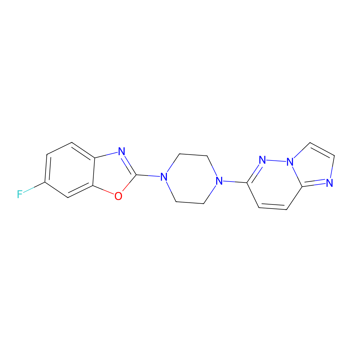 6-Fluoro-2-(4-{imidazo[1,2-b]pyridazin-6-yl}piperazin-1-yl)-1,3-benzoxazole molecular structure, CAS 2742020-76-2