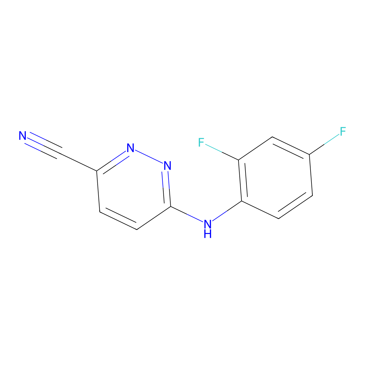 6-[(2,4-Difluorophenyl)amino]pyridazine-3-carbonitrile molecular structure, CAS 2742020-79-5