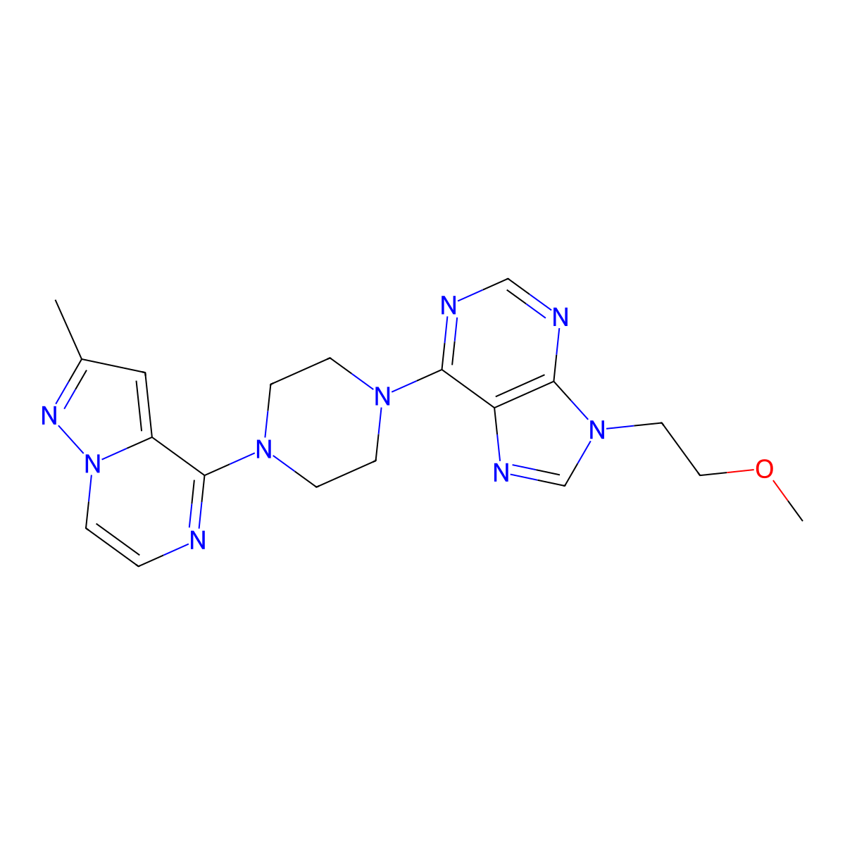 9-(2-methoxyethyl)-6-(4-{2-methylpyrazolo[1,5-a]pyrazin-4-yl}piperazin-1-yl)-9H-purine molecular structure, CAS 2742020-81-9